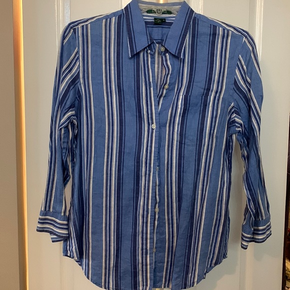 Lauren Ralph Lauren Tops - UEC Lauren blue and white striped linen button up w 3/4 sleeves szM